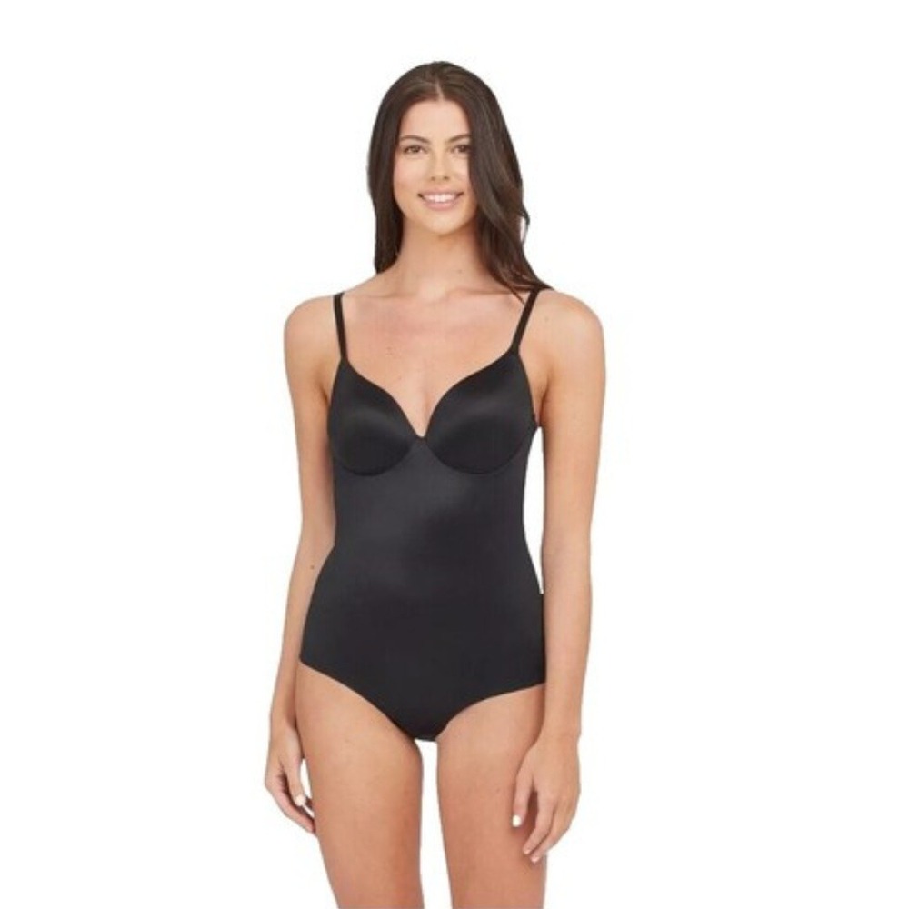 Assets by Spanx Women's Black Low Back Cupped Shaping Bodysuit Size Large